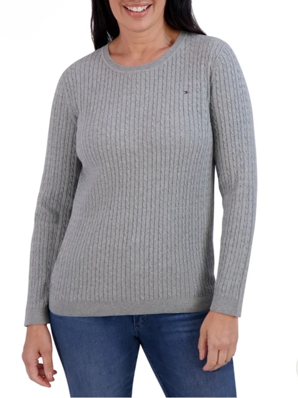Tommy Hilfiger Light Gray Cable Crewneck Sweater